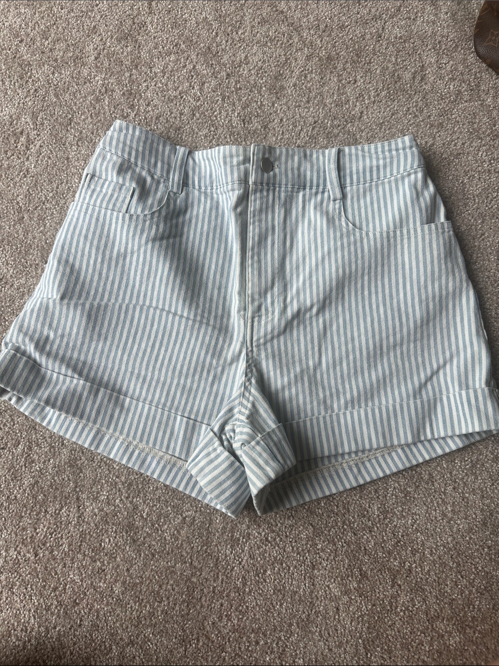 High-Waist Blue and White Striped Women's Shorts